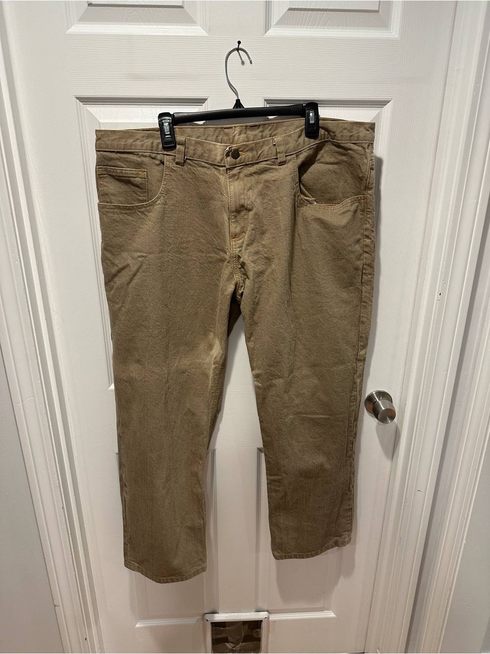 Dearborn Denim Pants Mens 42x28 Khaki Tan Stretch Straight Leg Made In USA